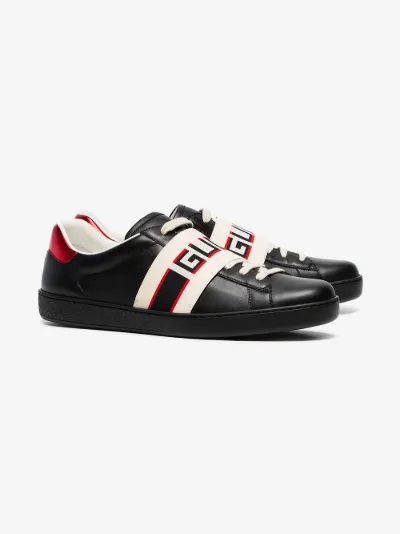 Gucci black, red and cream logo stripe leather sneaker